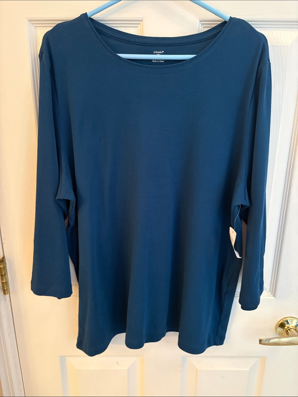 CJ banks Teal-Blue 3/4 Sleeve Crewneck Top tunic size 1x NWT